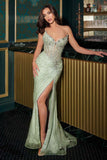 Ladivine CD727 Strapless Deep V-Neck Tulle Overlay Fitted Gown