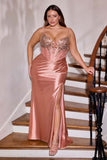 Ladivine CD729C Removable Off Shoulder Stretch Satin Plus Size Prom Gown
