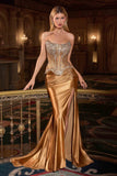 Ladivine CD733 Fitted Embellished Corset Bodice Stretch Satin Gown