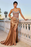 Ladivine CD744 Fitted Beaded & Satin Metallic Gold Dress