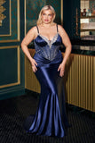 Ladivine CD752C Dress Fitted Satin Embellished Plus Size Gown