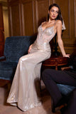 Ladivine CD754 Dress Metallic Silver Fitted Embellished Gown