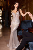 Ladivine CD754 Dress Metallic Silver Fitted Embellished Gown