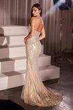 Ladivine CD756 Dress Strapless Metallic Crystal Fitted Gown