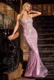 Ladivine CD756 Dress Strapless Metallic Crystal Fitted Gown