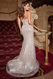 Ladivine CD764 Metallic Fitted Pearl & Crystal Dress