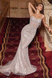 Ladivine CD764 Metallic Fitted Pearl & Crystal Dress