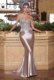 Ladivine CD776 Dress Fitted Satin and Lace Embellished Gown - SILVER