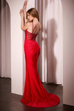 Ladivine CD779 Dress Fit & Flare Stretch Satin Crystal Embellished Gown - RED