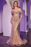 Ladivine CD785 Dress Strapless Crystal Embellished Fitted Gown - Gold
