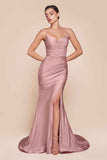 CLEARANCE - Ladivine CD791 Dress Strapless Stretch Satin Fitted Dusty Rose Gown (Size 8)