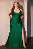 Ladivine CD796C Dress Stretch Satin Halter Fitted Curve Gown