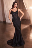 Ladivine CD798 Fitted Satin & Lace Gown With Off The Shoulder Accessory
