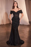 Ladivine CD798 Fitted Satin & Lace Gown With Off The Shoulder Accessory