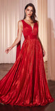 Ladivine CD802 Metallic Pleated A-Line Gown Cape Sash