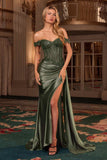 Ladivine CD803 Off The Shoulder Lace & Satin Fitted Gown