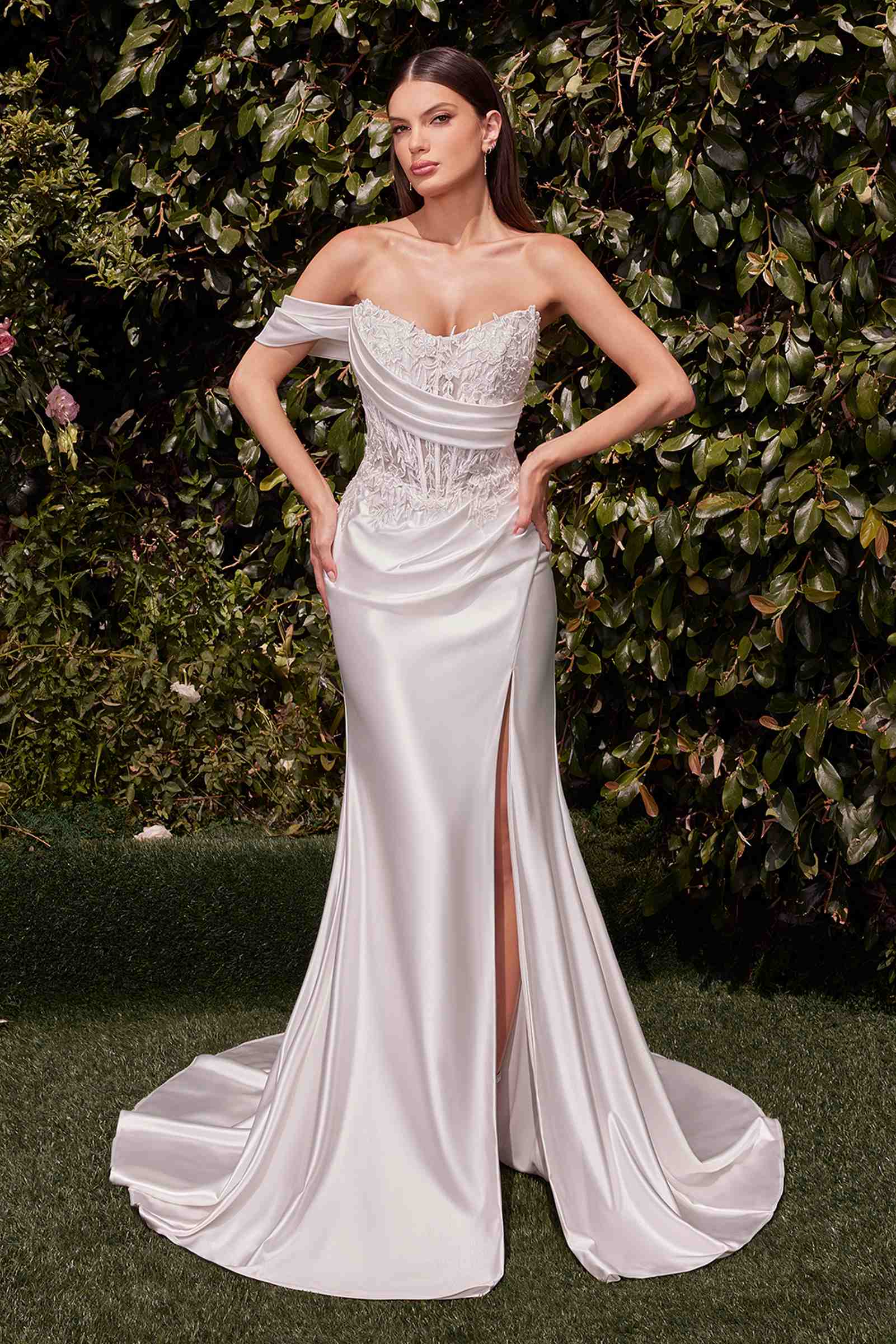 Ladivine CD804W Dress Lace Satin Fit & Flare Bridal Gown