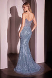 Ladivine CD847 Long Strapless Fitted Embellished Gown - DUSTY BLUE