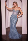 Ladivine CD847 Long Strapless Fitted Embellished Gown - DUSTY BLUE