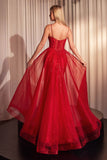 Ladivine CD863 Floor Length Fitted Beaded Tulle Fabric Red Carpet Gown