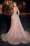 Ladivine CD863 Floor Length Fitted Beaded Tulle Fabric Red Carpet Gown