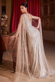 Ladivine CD865 Embellished Long Cape Sleeve Formal Gown
