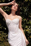 Ladivine CD868W Long Fitted Satin & Lace Bridal Dress
