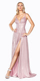 Cinderella Divine CD906 A-Line Dress Blush Metallic Glitter Finish And Pleated Bodice