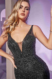 Ladivine CD935 Fitted Mermaid Gown Geometric Beaded Embellishment