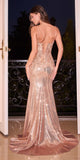 Ladivine CDS491 Long Liquid Sequin and Lace Fitted Dress