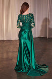 Ladivine CDS506 Dress Long Sleeve Lace & Satin Fitted Gown