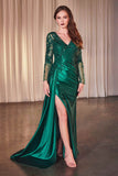 Ladivine CDS506 Dress Long Sleeve Lace & Satin Fitted Gown