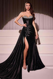 Ladivine CDS526 Dress Micro Crystal Strapless Satin Gown