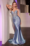 Ladivine CDS527 Dress Fitted Crystal Embellished Stretch Satin Prom Gown