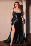 Ladivine CDS529C Dress Micro Crystal Fitted Satin Gown In Curve