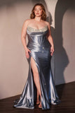Ladivine CDS529C Dress Micro Crystal Fitted Satin Gown In Curve