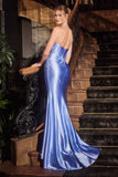 Ladivine CDS529 Dress Strapless Fitted Micro Crystal Satin Gown