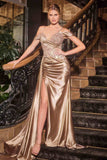 Ladivine CDS532 Off The Shoulder Satin & Lace Prom Dress