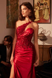 Ladivine CDS535 One Shoulder Satin Dress With Lace Applique