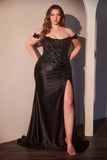 Ladivine CDS537C Off The Shoulder Lace & Satin Curve Dress
