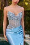 Ladivine CDS538 Dress Strapless Beaded Bodice & Satin Skirt Fitted Gown