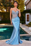 Ladivine CDS538 Dress Strapless Beaded Bodice & Satin Skirt Fitted Gown