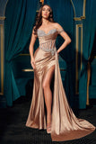 Ladivine CDS542 Off One Shoulder Fitted Gown Sweetheart Neckline Side Sash