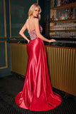 Ladivine CDS544 Strapless Stretch Satin Fitted Gown Side Sash