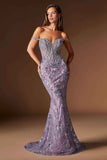 Ladivine CDS570 Fitted Formal Off Shoulder Gown with Detachable Skirt