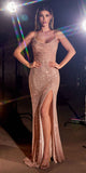 Cinderella Divine CF199 Long Slim & Sexy Gown Cowl Neckline Front Leg Slit