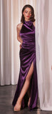 Ladivine CH031 Long Halter Satin Fitted Formal Dress