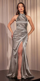 Ladivine CH031 Long Halter Satin Fitted Formal Dress