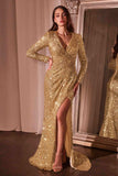 Ladivine CH054 Long Sleeve Sequin Fitted Dress