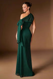 Ladivine CH2612 One Shoulder Fitted Flowing Chiffon Formal Gown